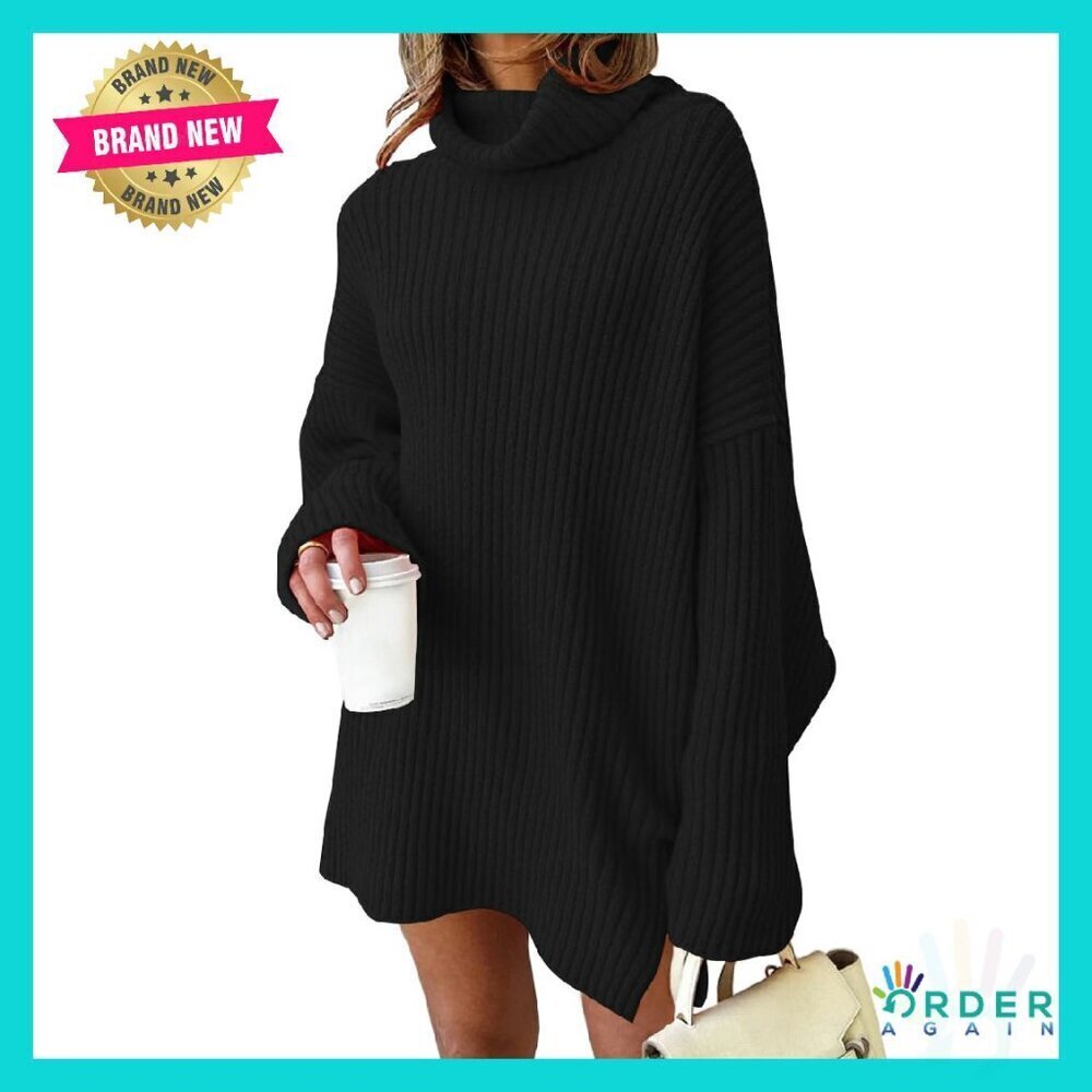 Oversized Turtleneck Sweater Dress Cozy Knit Pullover Winter Tunic Minimal Chic